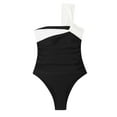 thumbnail image 5 of Lovskoo One Piece Swimsuit Women Sleeveless One Shoulder Color Block Swim Suits for Women 2024 Black L, 5 of 8