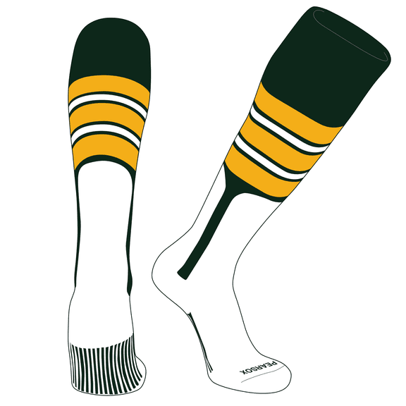 PEAR SOX OTC Baseball Softball Stirrup Socks (E, 9in) Forest Green, Gold, White (M)
