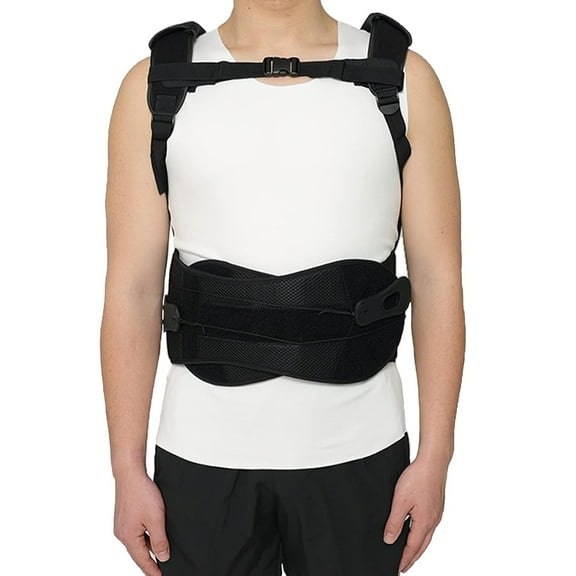 Orthomen TLSO Thoracic Medical Back Brace for Thoracic Kyphosis, Back Support for Pain Relief, Pre or Post Op, Black, One Size
