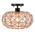 thumbnail image 1 of Woven Rattan Flush Mount Ceiling Light, Coastal Rustic Wicker Retro Light Fixture, 1 of 7