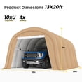 thumbnail image 4 of FOROUTIA 13x20x9ft Heavy-Duty Round Roof Carport, Khaki PE Fabric Portable Garage Shelter, All-Weather Storage Tent for Car/Truck/Boat/Lawn Equipment, Outdoor Canopy with Ratchet Tension System, 4 of 7