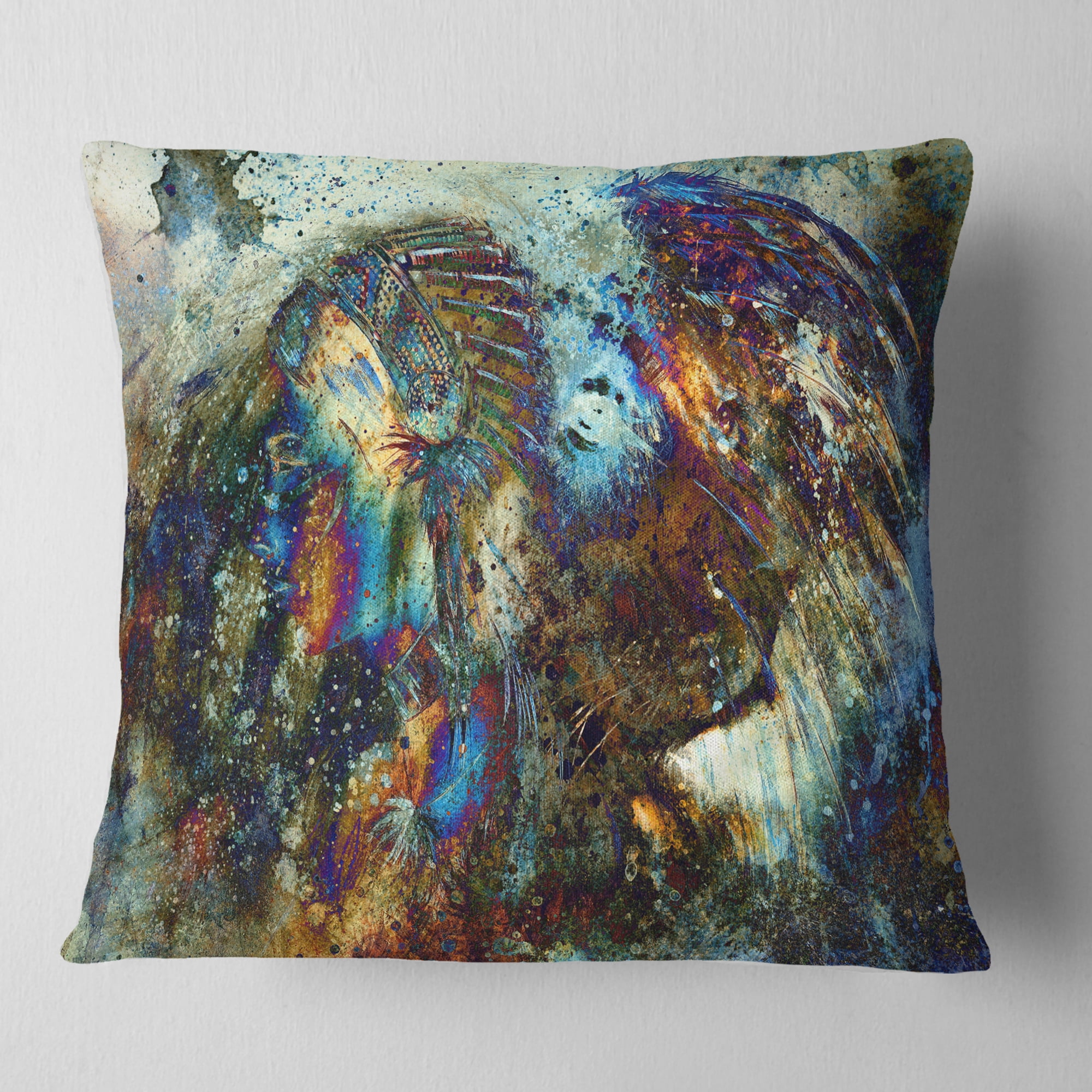 Designart Indian Woman Collage with Lion - Woman Throw Pillow - 16x16