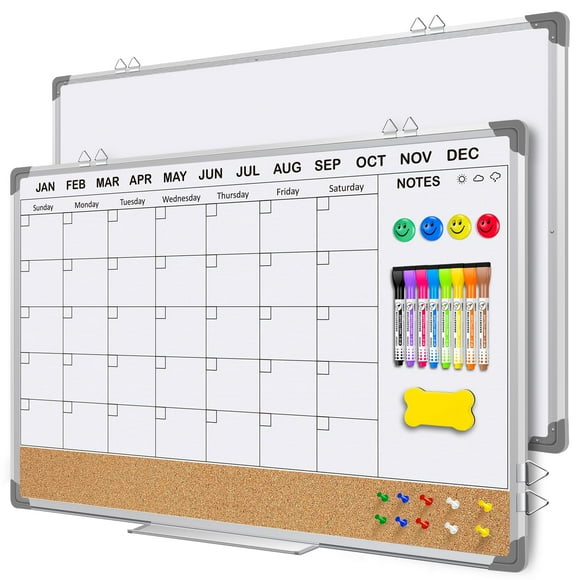 EAONE Magnetic Whitboard Calendar for Wall, Double Sided Dry Eraser Board Combo with Aluminum for Office, School, Home Kitchen (Silver, 36" x 24")