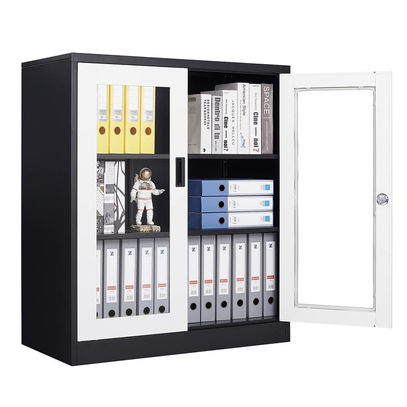 MIIIKO Metal Storage Lockable 35.4" Steel Storage with 2 Doors and 2