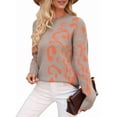 thumbnail image 3 of Women Long Sleeve Sweater Fall Casual Crew Neck Knit Tops Leopard Print Cute Loose Pullover Jumper Apricot M, 3 of 9