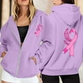 thumbnail image 2 of Hoodie Women Cropped Pullover Hoodie Streetwear Outfit Women's Zip Up Hoodie Pullover Cancer Awareness Month Long Sleeve Pocket Drawstring Casual Sweatshirt For Everyday Wear, 2 of 6