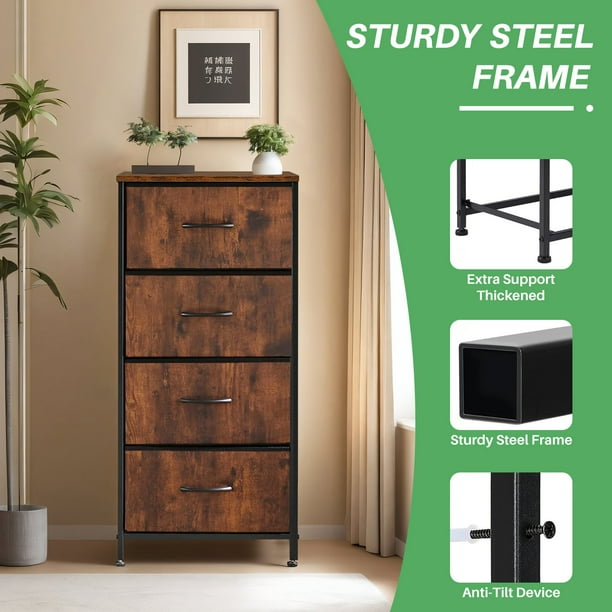 Mydepot Tall 4-Drawer Fabric Drawer Dresser Wooden Top  Storage Organizer  for All-ages, Bedroom, Entryway - Walmart Business Supplies