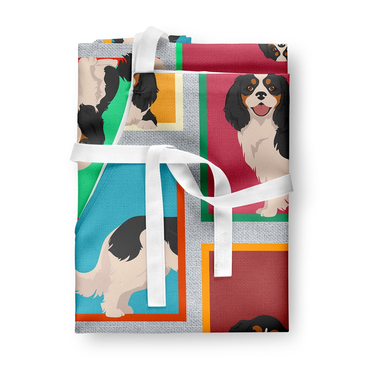 Lots of Tricolor Cavalier Spaniel Apron 27 in x 30 in