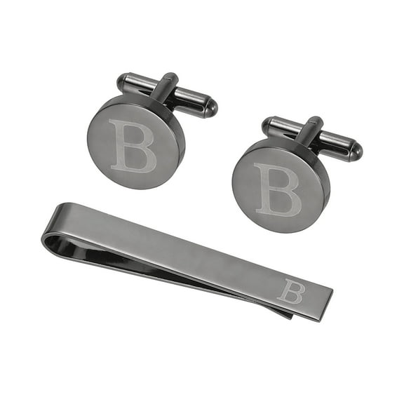 Uxcell Cuff Links, Initial Tie Clip and Cufflink Set for Men Classic Copper, Letter B(Black)