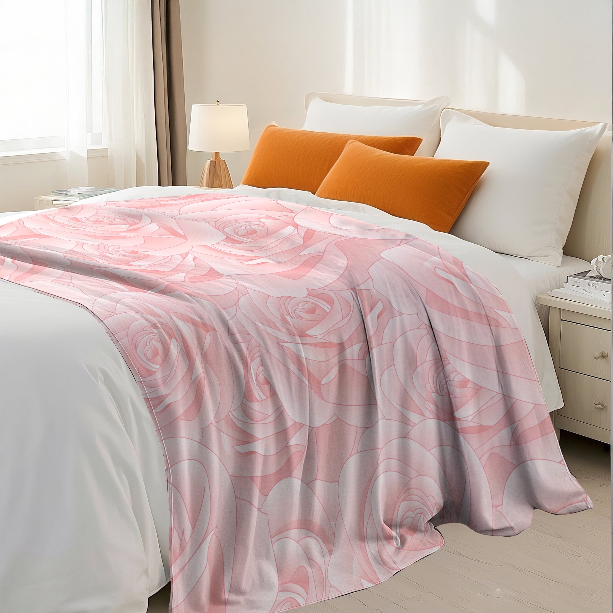 Flannel Fleece Throw Blanket, Soft Large Throw Blanket, Lightweight Cozy Plush Throw Blanket Fit Sofa Bed, 50"x60", Pink Roses