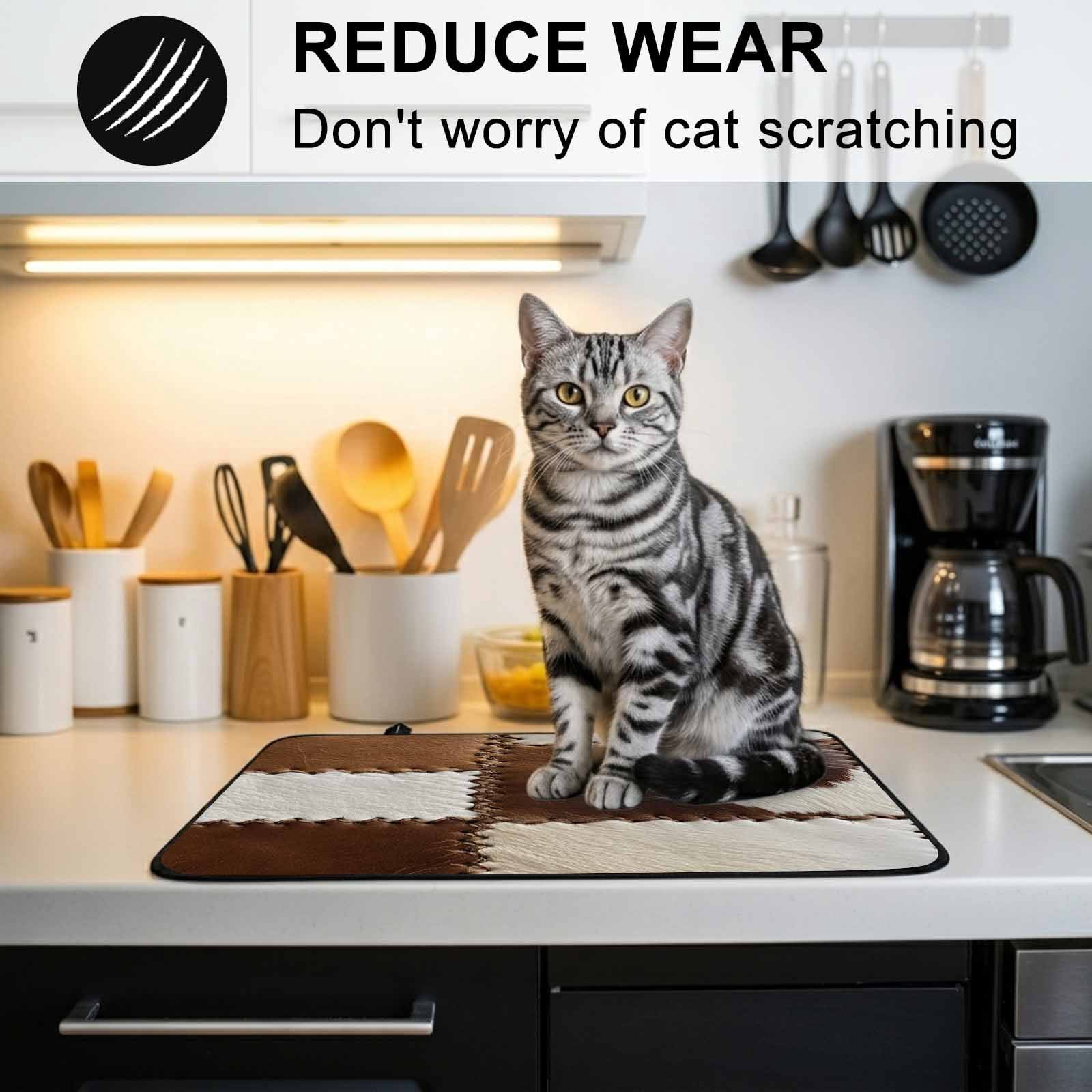 Brown White Leather Texture Stove Top Cover for Electric Stove, Heat-proof & Non Slip Glass Top Stove Cover Protector, Abstract Art Cowhide Kitchen Flat Cooktop Rubber Mat 24x21 Inches