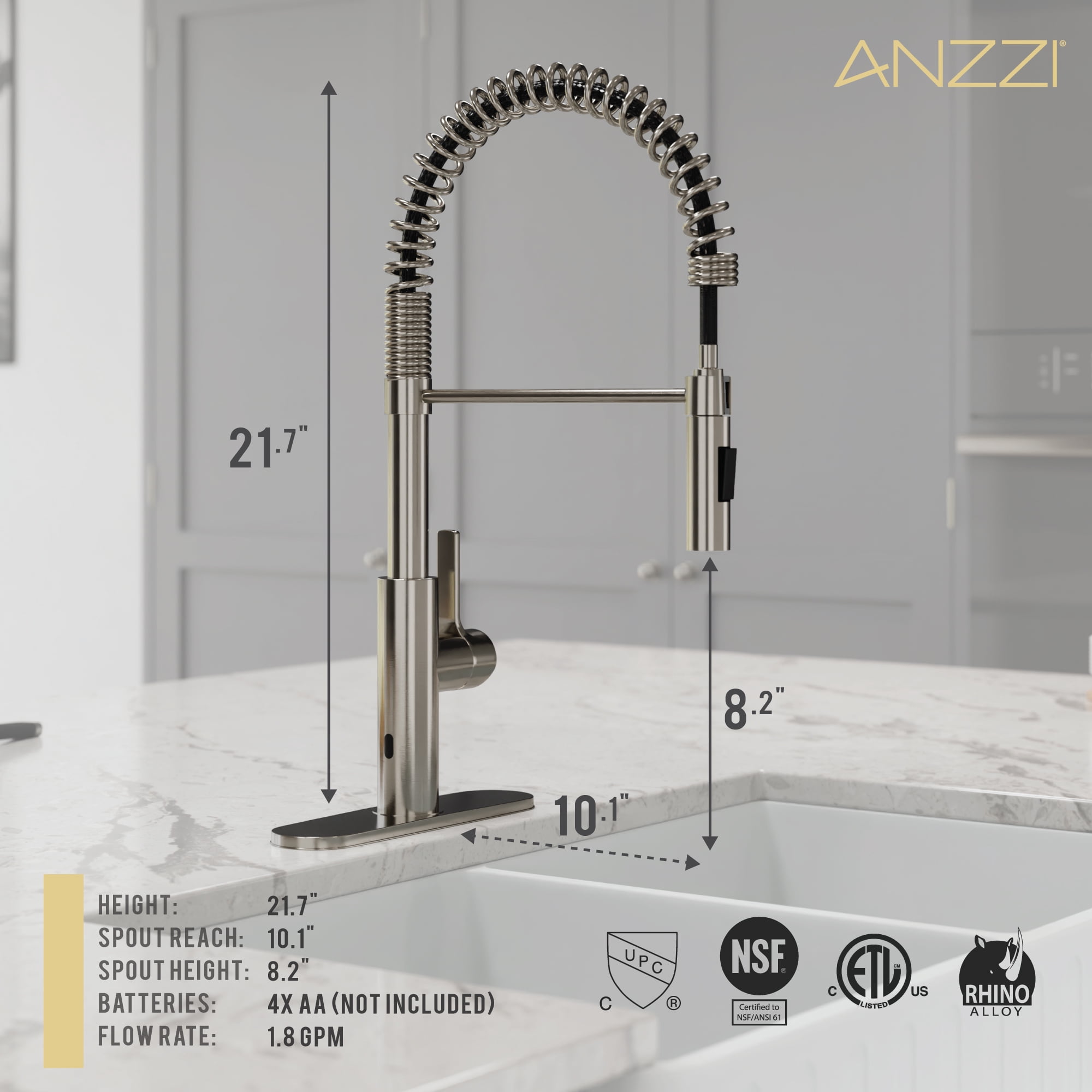 Anzzi Kf-Az303 Ola 1.8 GPM Single Hole Kitchen Faucet - Nickel
