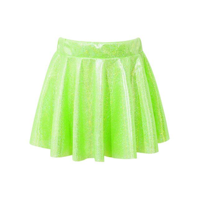 vastwit Jupe de Danse Élastique Brillante pour Filles, Jupe Évasée Plissée en Ligne, Vert Fluorescent TP