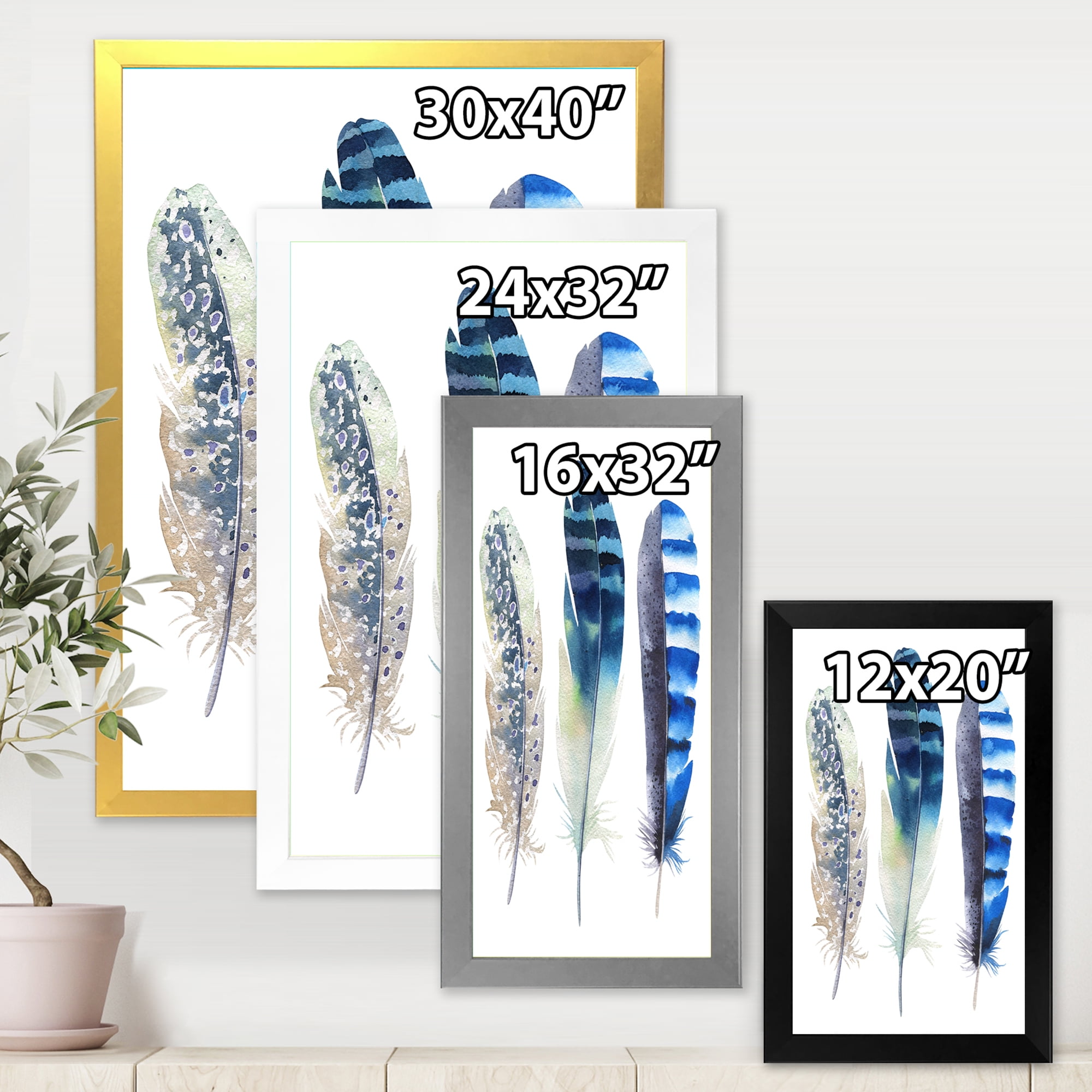 Designart 'Colourful Boho Art Feathers I' Bohemian & Eclectic Framed Art Print