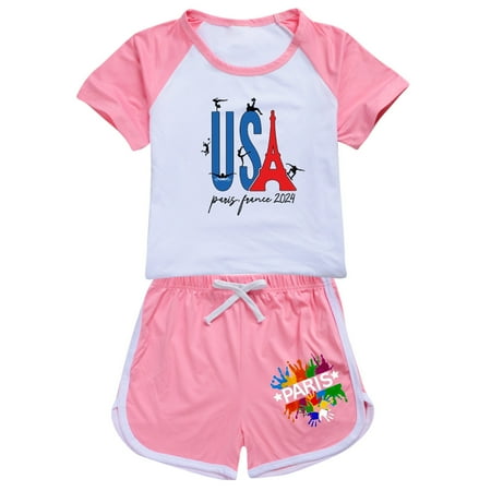 

XNHOU Baby Boy Girl Suits Embroidered Summer Soft Short Sleeve Shirt Top Blouse Pants Casual Children Two Piece Clothes Set Fall Outfit 8-9 Years