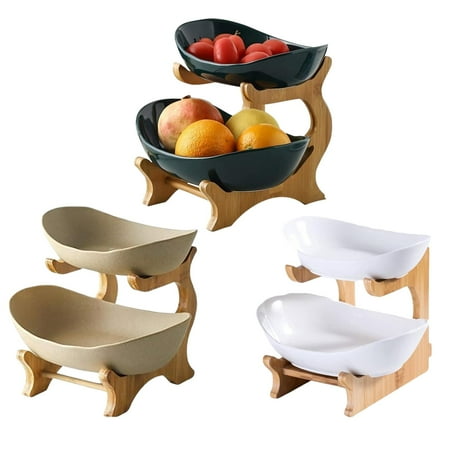 

MEGAWHEELS Fruit Holder|2 Tiers Wooden Fruit Rack|Party Food Server Display Stand Candy Dish Shelves Fruit Bowl for Kitchen Counter