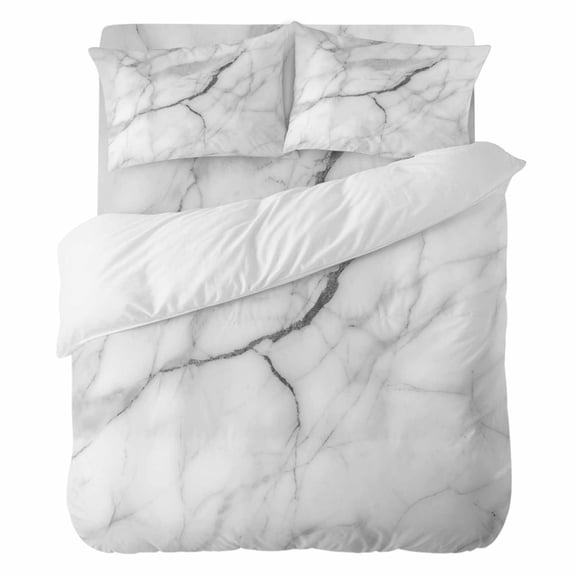White Marble California King Duvet Cover Set 4pcs Grey White Abstract Art Soft Cozy All Season Bed Sheet Set, 1 Duvet Cover 1 Sheet and 2 Pillowcases (No Comforter)