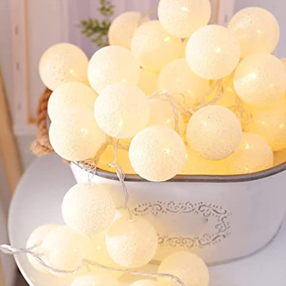 LINLIN LED Cotton Ball String Lights, Fairy Lights LED String Lights Battery Operated Indoor Outdoor Decorative Light for Home Party Christmas String Lights