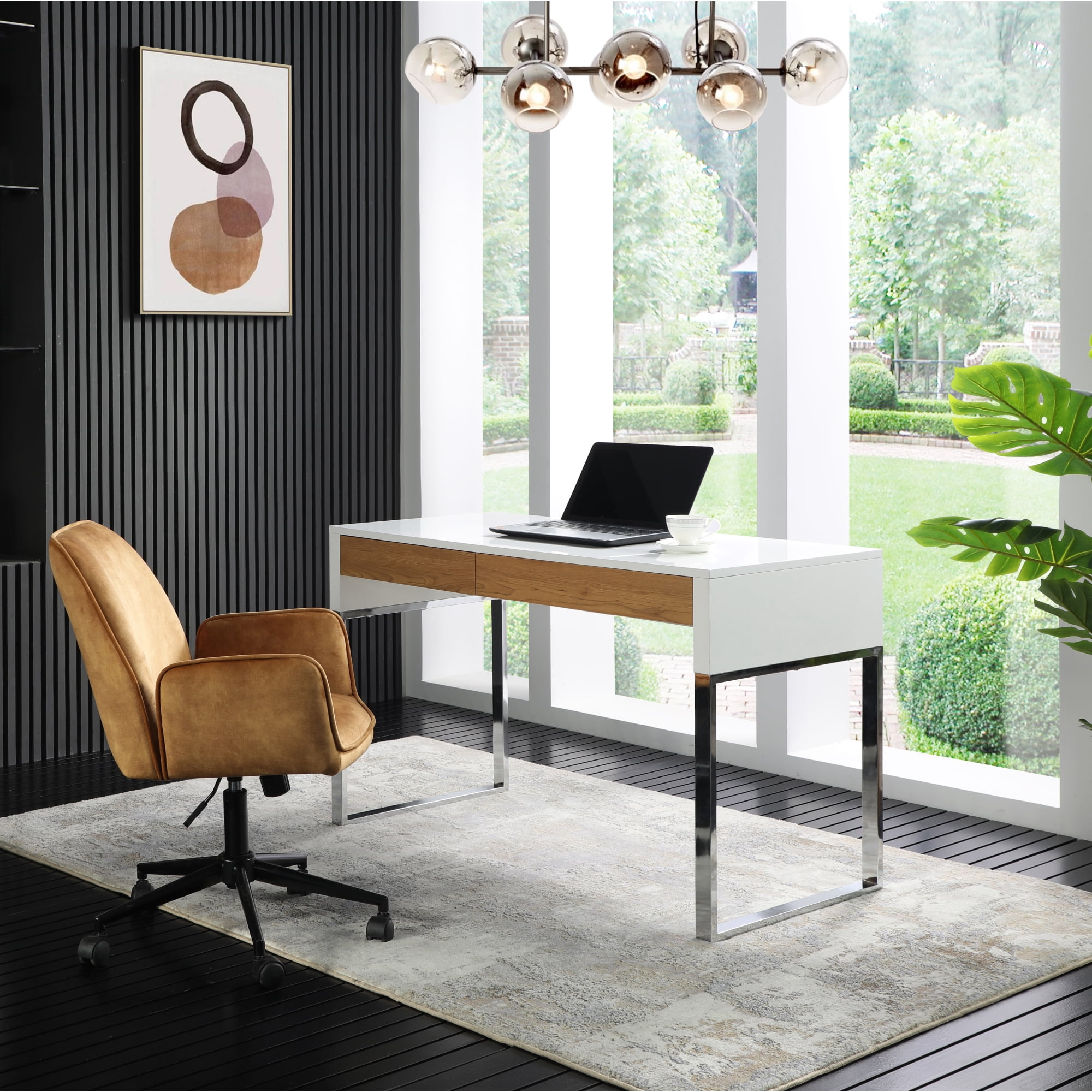 Jamir Rectangular MDF Desk with 2 Storage Drawers and Silver Legs