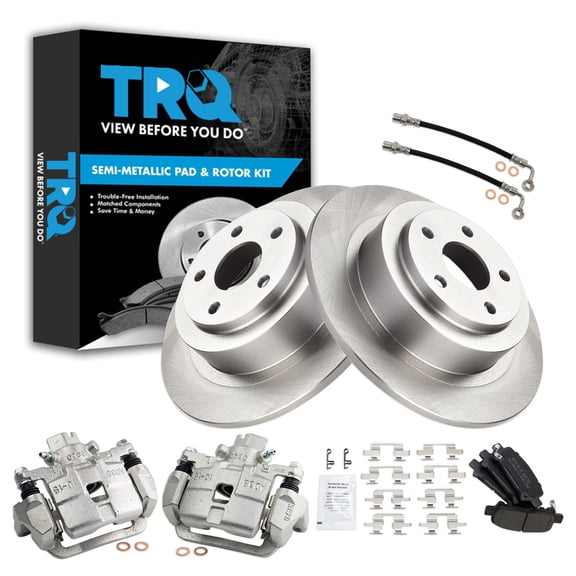 TRQ Rear Brake Pad and Rotor Set Semi Metallic Rotors Calipers Fits 2000-2004 Subaru Legacy Outback 2003-2006 Baja