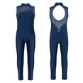 thumbnail image 3 of iiniim Girls Shiny Dance Unitards Sleeveless Gymnastic Leotard One-Piece Figure Skating Jumpsuit Bodysuit Navy Blue 8, 3 of 7