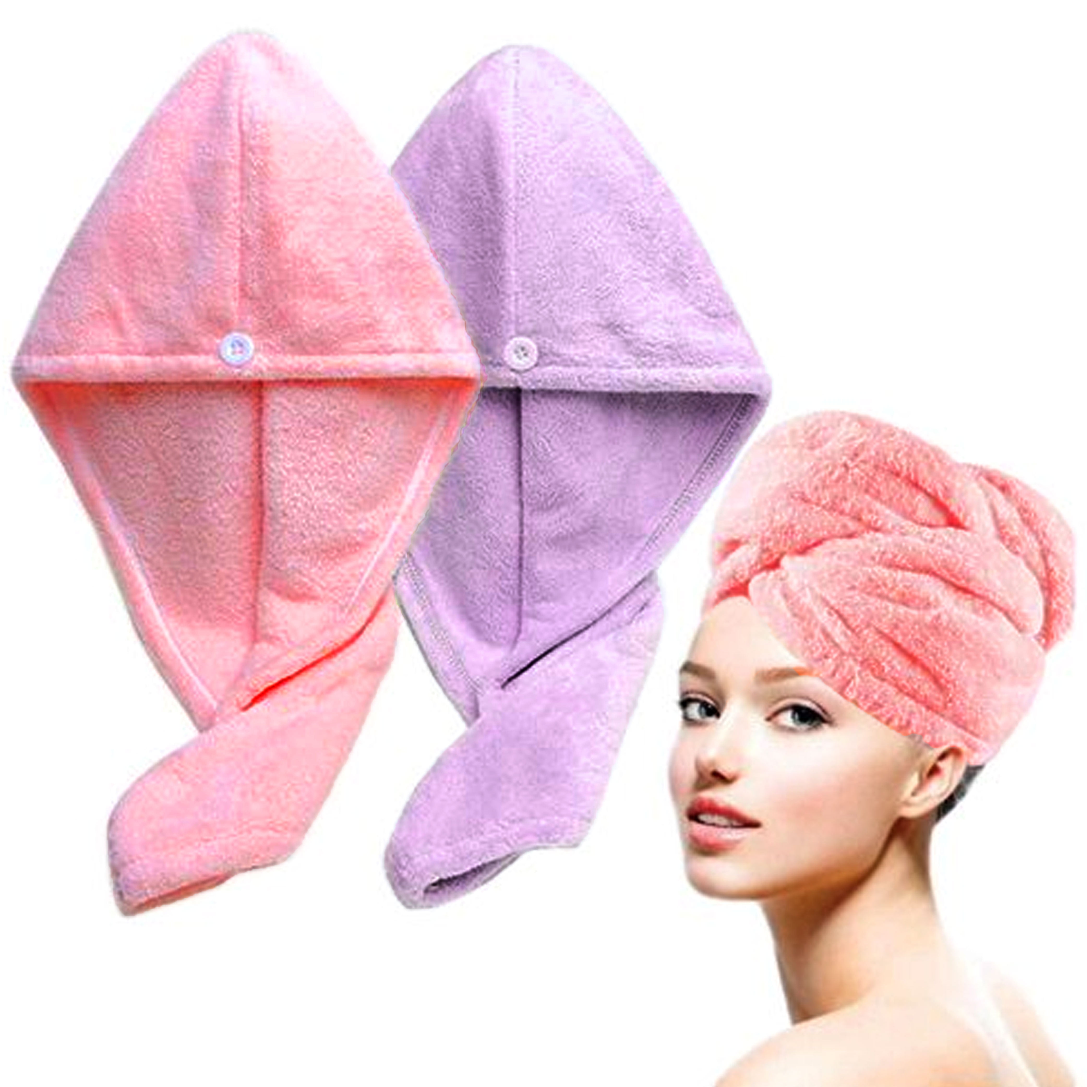 2 Hair Towel Turban Twist Wrap Microfiber Quick Dry Cotton Head Bath Shower  Cap 