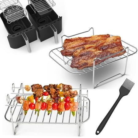 

Littleduckling 2Pcs Air Fryer Rack with 4 Barbecue Sticks for Double Basket Air Fryers 304 Stainless Steel Grilling Rack Air Fryer Accessories Cooking Rack for Oven Microwave Baking Roasting