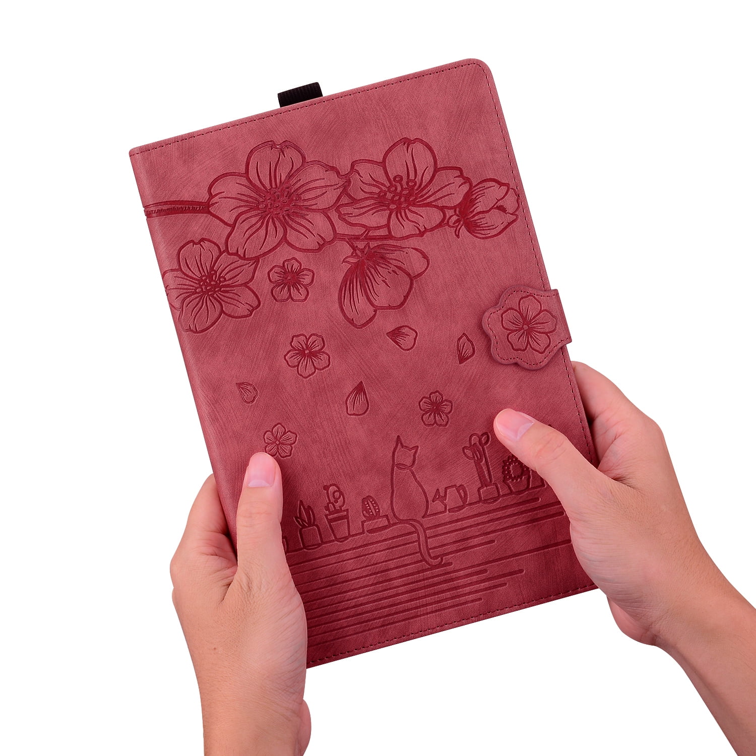 Allytechgroup Flip Case for Apple iPad (A16) 11th Gen 11" 2025/ iPad 10th Gen 10.9" 2022, Stylish Blossom PU Leather Auto Sleep Wake Protective Pencil Holder Shockproof Case for iPad 11/ iPad 10,Red