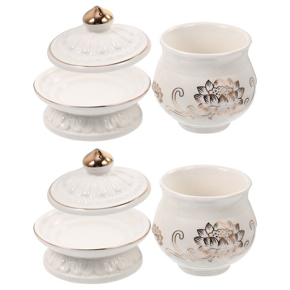 HOMEMAXS White Ceramic Worship Cup with for Home Use Buddhist Ceremonies 2 Pieces