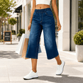thumbnail image 6 of Cotton Pants Women Capri Jeans Wide Leg High Waisted Pull on Denim Pants Stretchy Loose Elastic Waist Pants with Pockets, 6 of 9