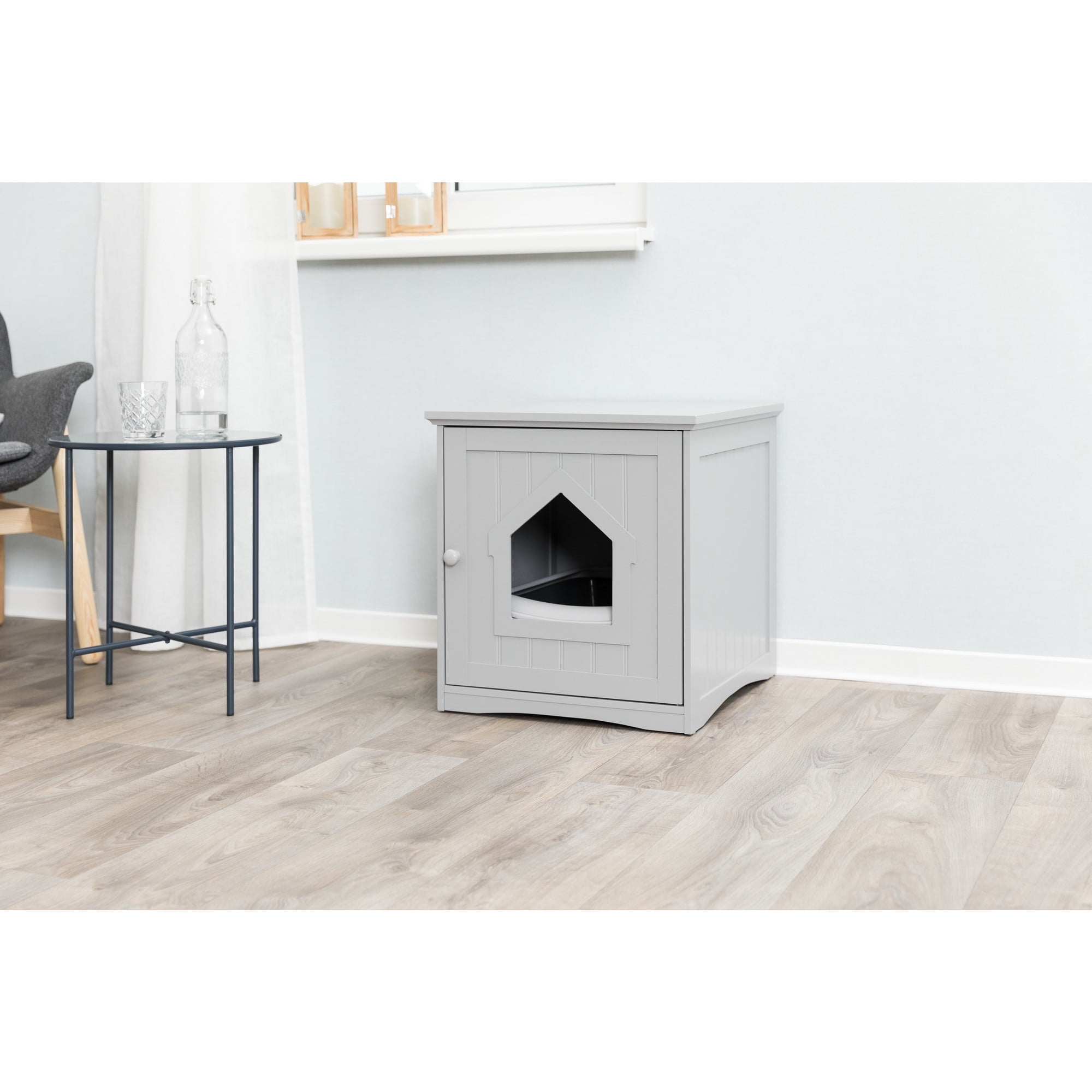 TRIXIE Small Cat Litter Box Enclosure Hidden Litter Indoor Cat Furniture Pet Home Side Table Gray