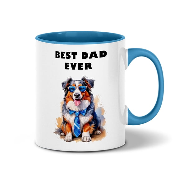 Happy Father's Day Best Australian Shepherd Cool Dad Ever 11oz Accent Two-tone Mug Aussie Dog Lover Gifts Coffee Tea Cup - 12007