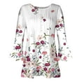 thumbnail image 4 of Pompotops Women's Casual Trumpet 3/4 Sleeve Printed Buttoned Basic Ruched Tops Pleated T-shirts Blouses On Sale, 4 of 5