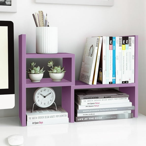 Adjustable Wood Desktop Shelf Organizer Office Storage Rack for Home 13 x 6.8 x 15 inches White