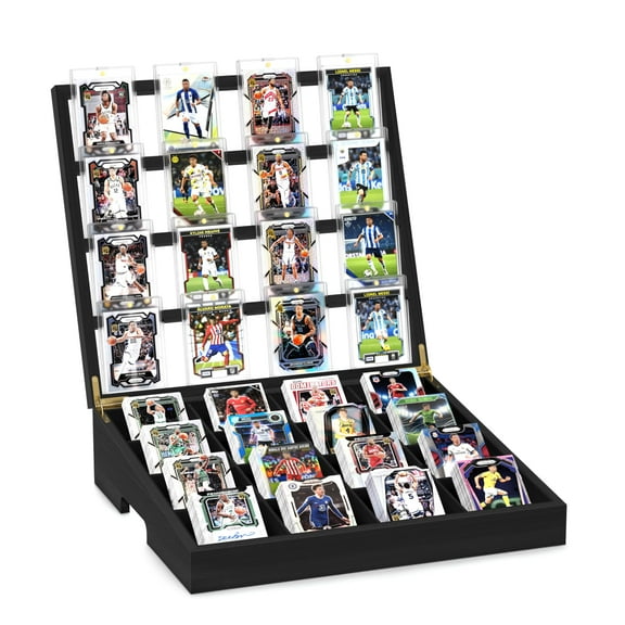 Card Sorting Tray Trading Card Display, 16-Compartment Wooden Trading Cards Organizer with Handle Design, Cards Sorter for Sports, Trading, TCG, Game, and Collection Display