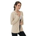 thumbnail image 2 of Fonma Hooded Women's Athletic Full Zip Lightweight Workout Jacket with Pockets Beige L, 2 of 9