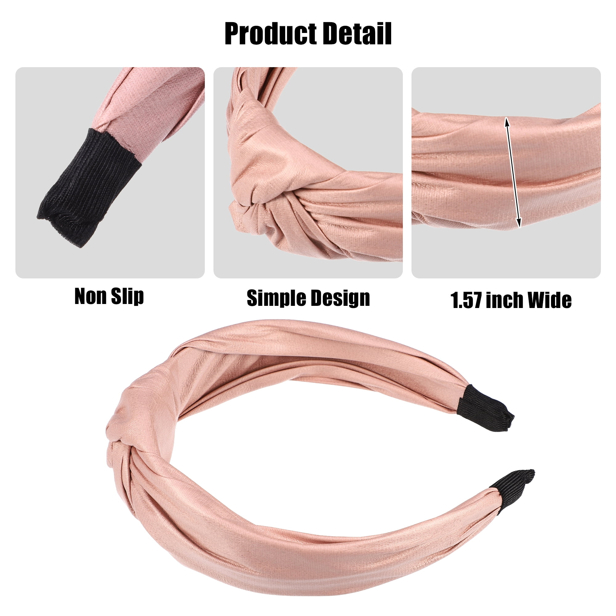 Unique Bargains 1 Pcs Faux Leather Knotted Headband Hairband for Women 1.57 Inch Pink