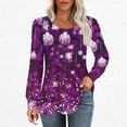 thumbnail image 2 of asdoklhq Womens Christmas Sweater Casual Fashion Loose Pleated Round Neck Christmas Printed Long Sleeve Purple S, 2 of 5