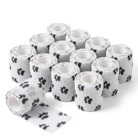 12 Rolls Cohesive Bandage, Self-Adhesive Non-Woven Pet First Aid Tape for Dogs, Cats, Horses, 2 Inch x 5 Yards, Breathable Wound Care Wrap, Sticks to Itself Not Fur