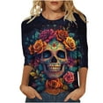 thumbnail image 2 of Guieoi Tops for Women Plus Size Womens Printed Round Neck Three Quarter Sleeve 3/4 Sleeve T-shirt Loose Top Long Sleeved Round Neck Top/shirt Multicolor Black*Friday/Cyber*Monday, 2 of 5