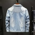 thumbnail image 6 of YODETEY Men Casual Denim Jacket and Velvet Stand-Collar Single-Breasted Jacket Coat Light blue 16(XXXXXL), 6 of 9