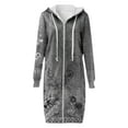 thumbnail image 5 of Fiaer Winter Jackets for Women Warm Thermal Floral Printed Plus Size Long Hoodie Full Zip up Hooded Sweatshirts Casual Fashion Drawstring Hooded Tops with Pocket Grey S, 5 of 6