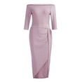 thumbnail image 4 of IDALL Wedding Guest Dresses,Prom Dresses Women's Bag Hip Slit One-neck Dress Shiny Dress Dinner Dress Maxi Dresses,Formal Dresses,Graduation Dress Pink Dress 2XL, 4 of 5