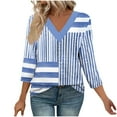 thumbnail image 2 of Qulqfy Striped Tops for Women Spring 3/4 Length Sleeve Shirts Dressy Casual Going Out V Neck Fall Tops Blouses for Women XL, 2 of 9