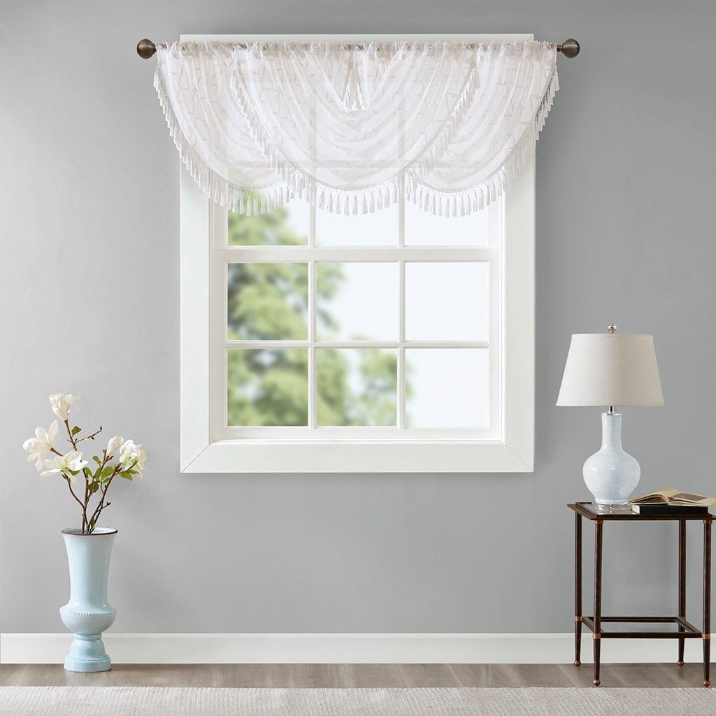 MAYEERTY 38x46" Diamond Sheer Embroidered Waterfall Valance White/Grey