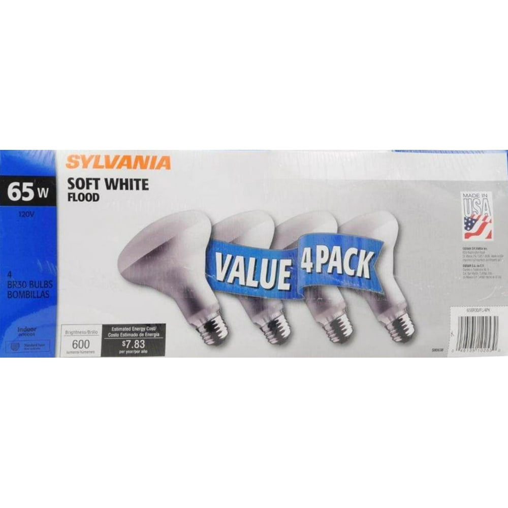 Sylvania 65W BR30 Flood Light Bulbs, Soft White, 4count