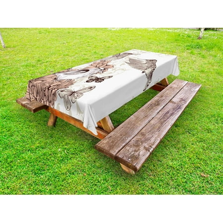

Hummingbird Outdoor Tablecloth Vintage Style Artwork with Birds Butterflies on Blossoms Ornamental Background Decorative Washable Fabric Picnic Table Cloth 58 X 84 Inches Brown Tan by Ambesonne