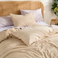 thumbnail image 2 of 100% Washed Cotton Duvet Cover – Sandy Beige, Linen-Like Texture, Super Soft & Breathable Bedding Set, 3-Piece Durable Percale Comforter Cover, 2 of 11