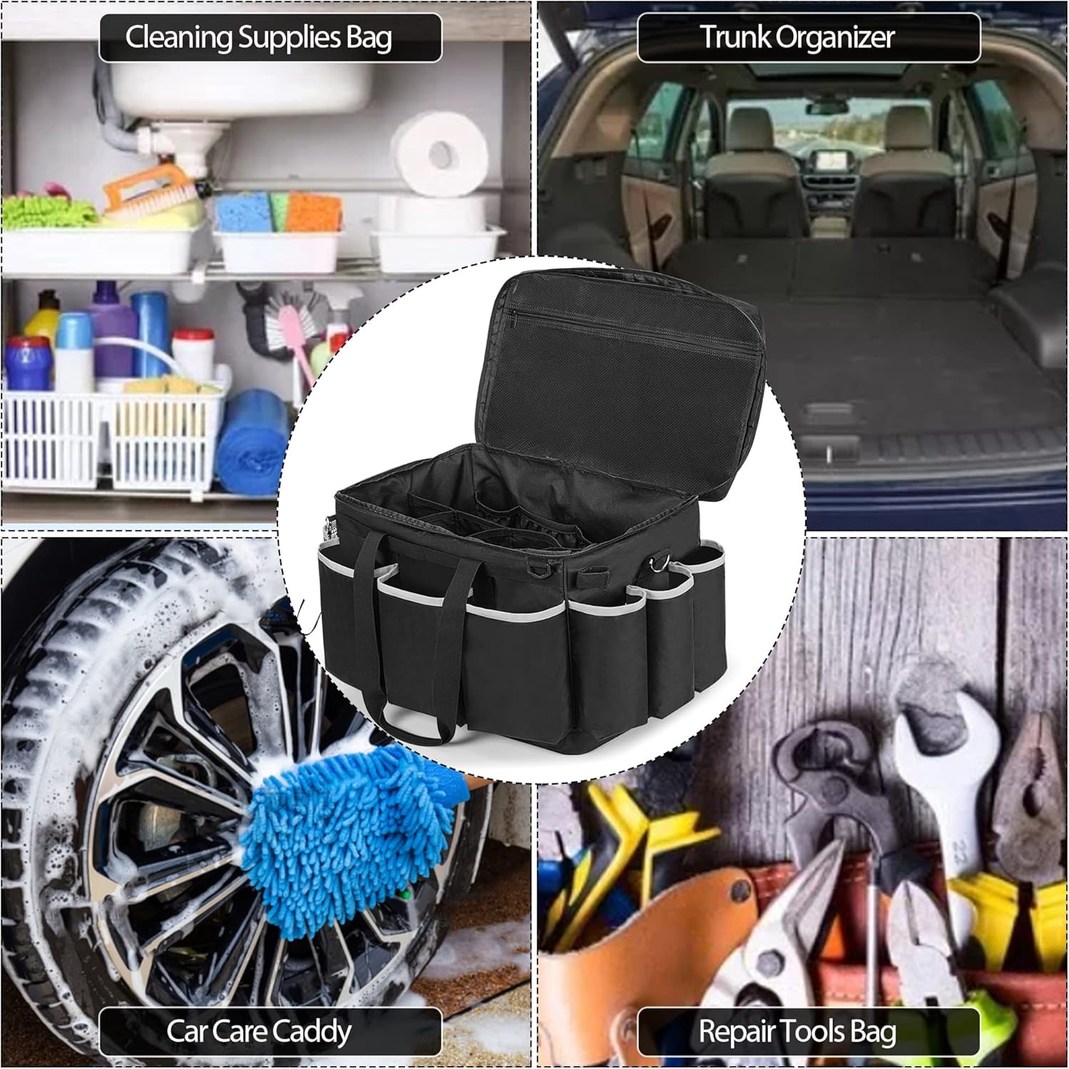 TT-Extra-Large Cleaning Caddy with EVA Hard Bottom, High Capacity Cleaning Supplies Organizer for Housekeeping & Home Work, Cleaner Tools Tote Bag with Shoulder Strap, Patent Design