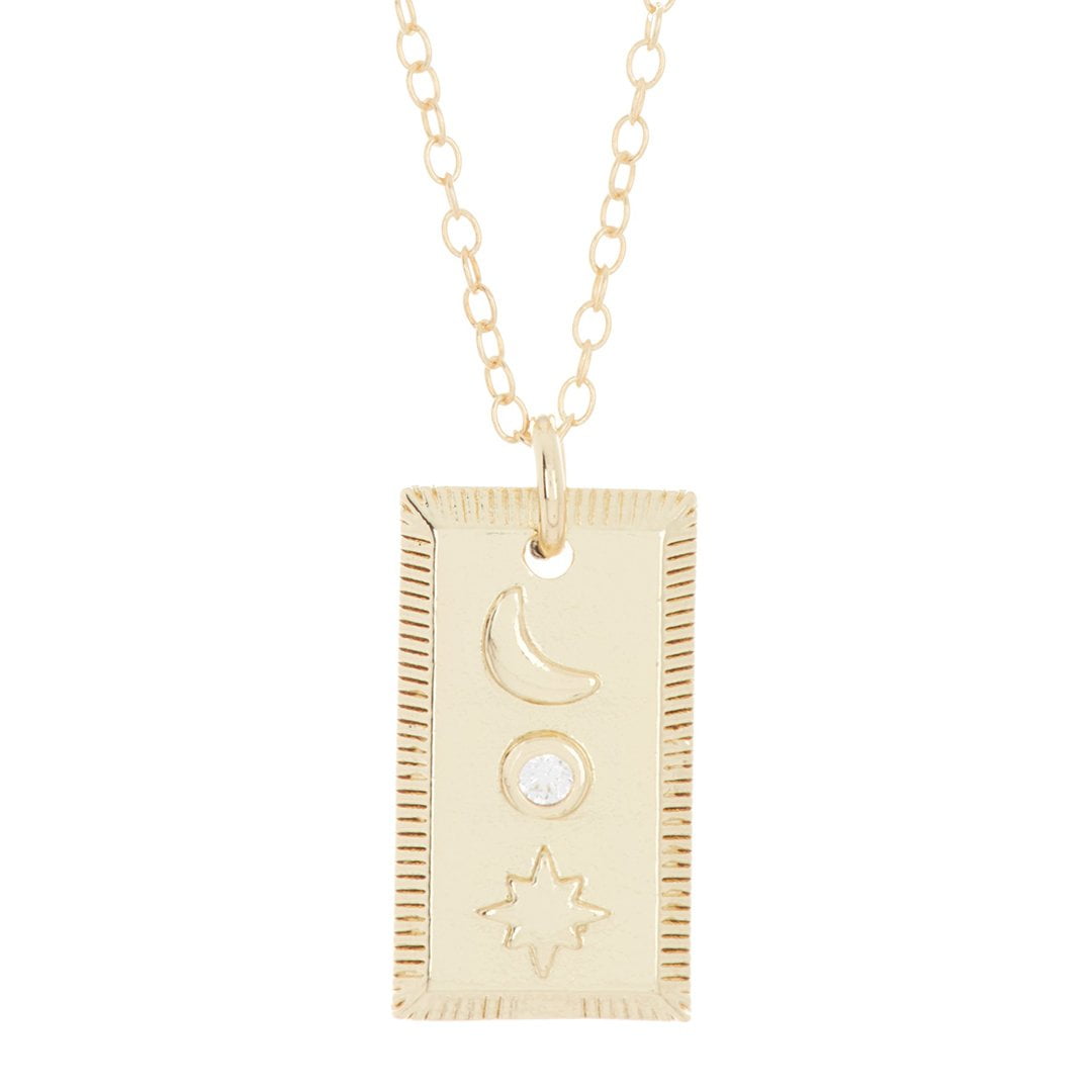 Moon and Star Tablet Necklace gold